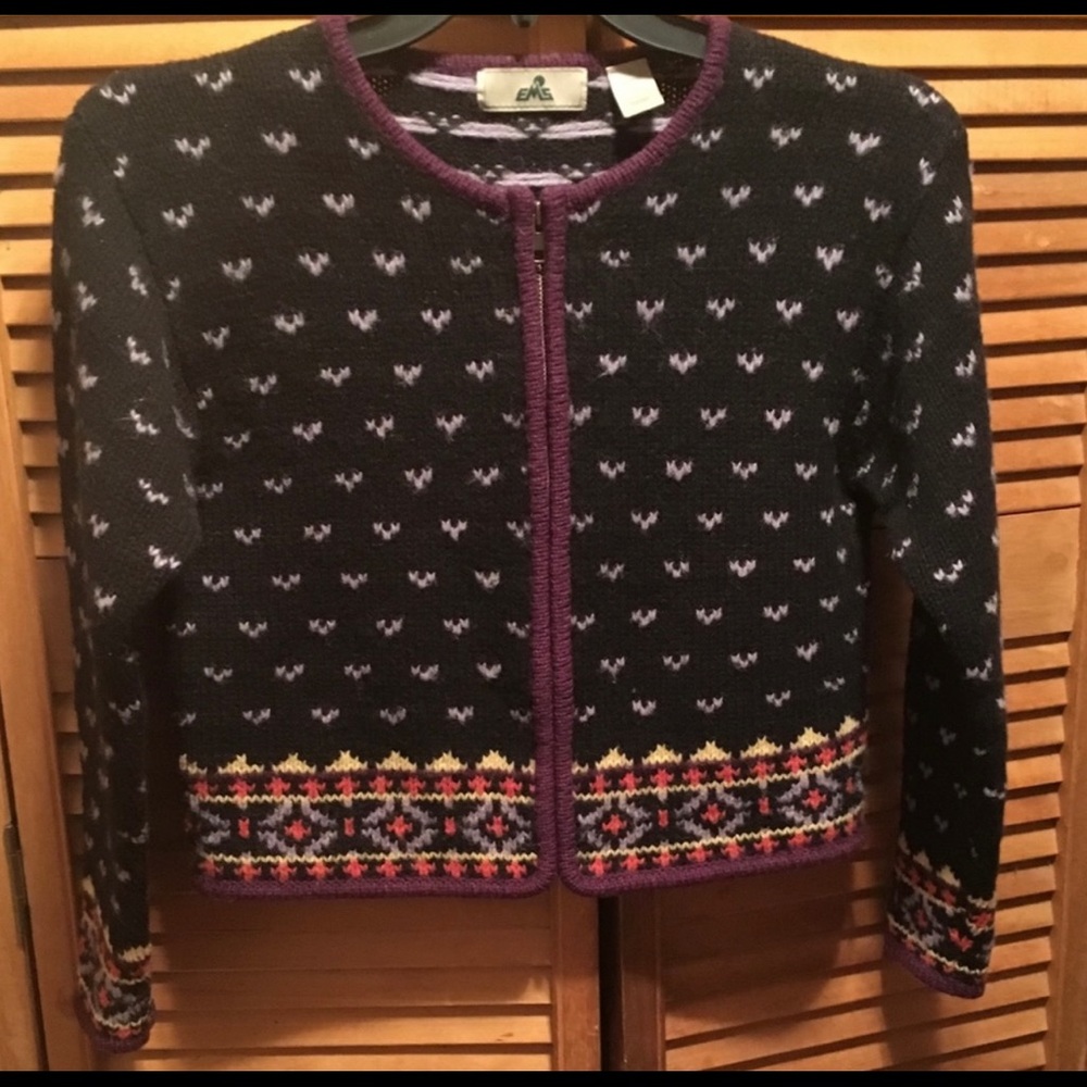 EMS Black Wool Knit Cropped Cardigan